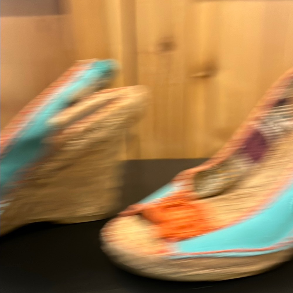 Seychelles Turquoise and Coral Espadrilles - Picture 4 of 11